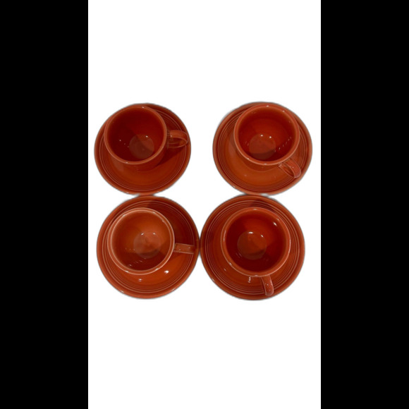 Homer Laughlin China Fiestaware Cups and Saucers Set of 4 Color Persimmon - Picture 12 of 12
